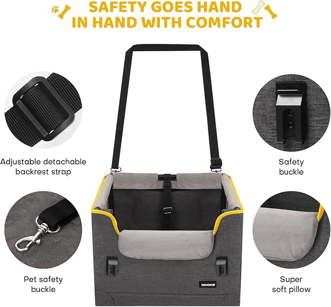 Dog Car Seat for Small Dogs,Detachable Pet Car Seat Under 20 lbs,Dog Booster Seat with Cozy Chin Rest,Cushion and Safety Belt, (Gray)