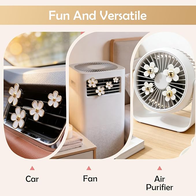 4Pcs Cute Daisy Flowers Car Air Freshener Vent Clips, 4 Sizes Sparkle White Flower Car Diffuser Clips, Refillable Girly Car Accessories for Women