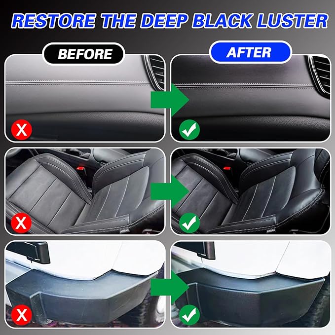 Plastic Trim Restorer, 7pcs Cars Interior Trim Scratch Remover Kit with Brush, Sponge, Microfiber Towel, Nourishing Cream Restorer Shines Darkens Faded Plastic & Rubber, 30mlx2