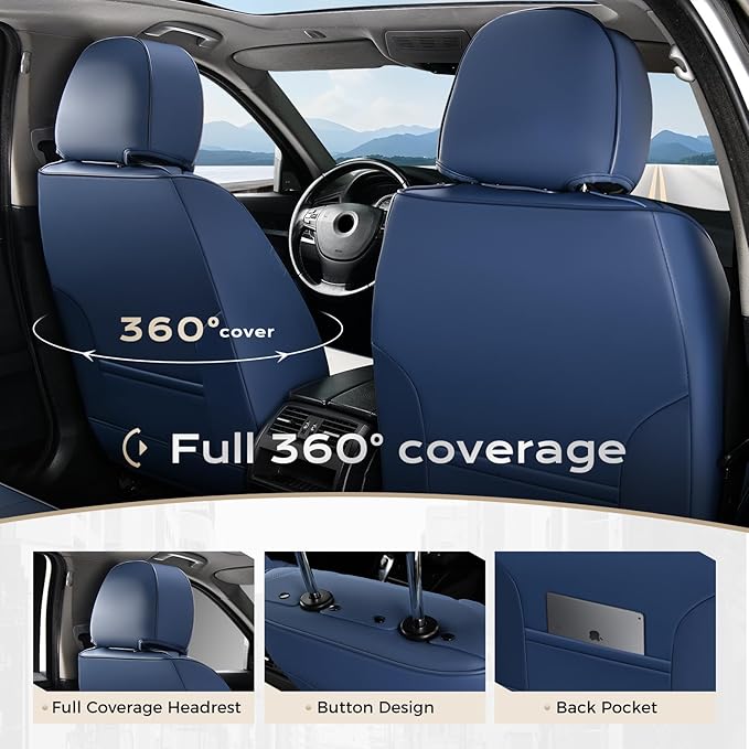 Coverado Seat Covers, Car Seat Covers Full Set, Leather Seat Covers for Cars, Car Seat Protector, Black Car Seat Covers Front Seats and Back Seats Universal Fit for Most Cars White