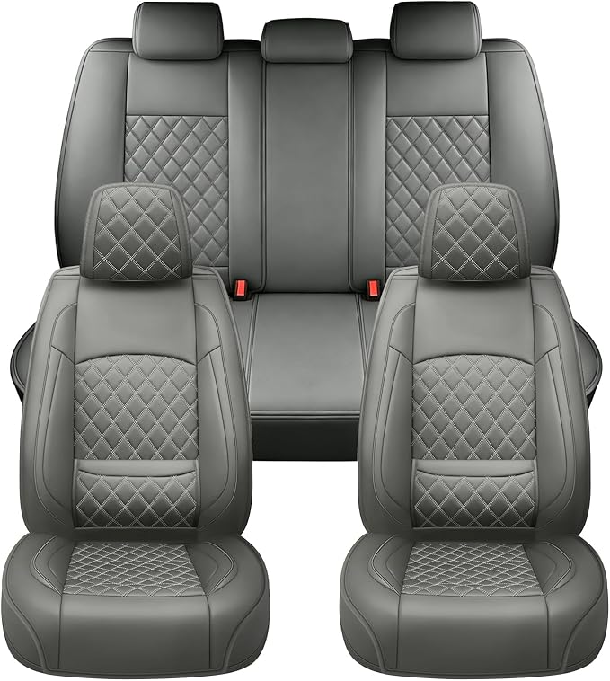 Fit for Equus Seat Covers Compatible with Hyundai Equus 2011-2016 - Waterproof Breathable Leather Automotive Seat Cushions Protector,Airbag Compatible,Full Set 5 Seats(Gray)