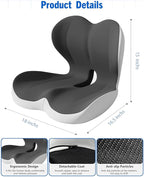 L-Shaped Seat Cushion for Long Sitting,Memory Foam Ergonomic Back Support Driving Seat Cushion for Back Pain,Non-Slip Design for Car, Truck, Home Chair & Office Seat (Black Gray)