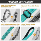 AUBELL Tactical Dog Leash Heavy Duty,4-6ft Reflective Strong No Pull Bungee Leash for Medium Large Dogs with Comfortable Padded Double Handle,Car Seat Belt,360 Degree Rotating Carabiner,Teal