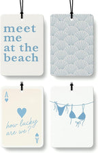 Blue Beach Car Air Freshener 4 Pcs, Preppy Girly Coastal Beachy Seashell Ace Card Hanging Air Freshener for Cars Closet Drawer Books, Cute Blue Beach Car Accessories Mirror Decor for Women