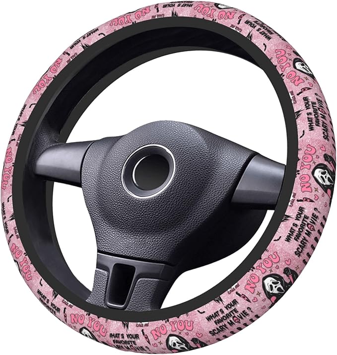 Halloween Ghost Steering Wheel Cover Horror Movie Car Accessories for Men Women with 2 Car Air Freshener, 15 Inch Anti-Slip Car Steering Wheel Covers Universal Fit
