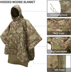 Poncho Liner Hoodie with Pocket Insulated Military Sleeping Bag Water Resistant for Outdoor Camping Travel Survival Hunting Car Emergency
