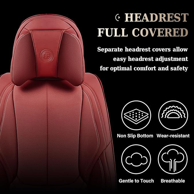 Coverado Universal Seat Covers Full Set, Universal Seat Covers for Cars, 5 Seats Waterproof Nappa Leather Car Seat Covers with Head Pillow, Auto Protectors Fit for Most Sedans SUV Pick-up Truck-Red
