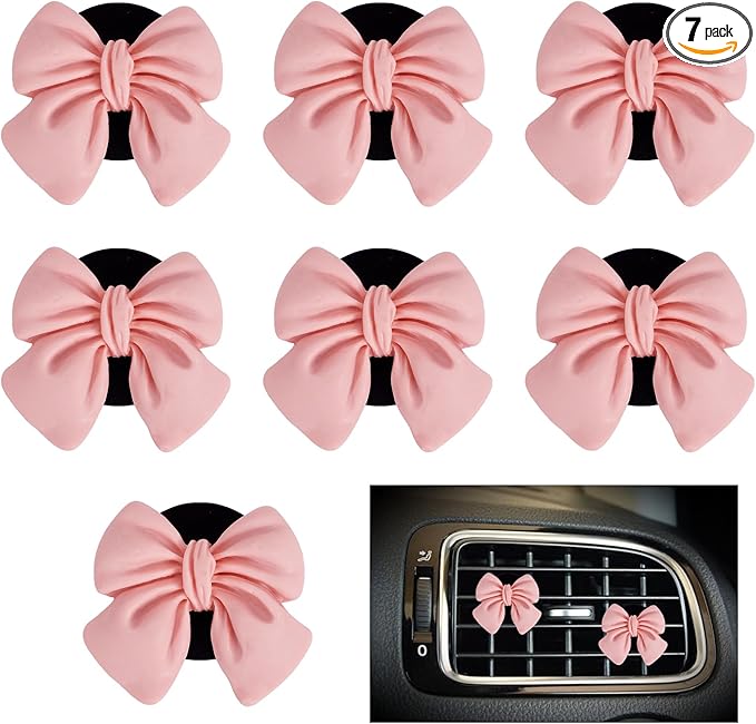 7Pcs Pink Bow Car Air Vent Freshener Clips, Cute Air Conditioning Outlet Clip Set for Car Interior Decor Charm Accessories