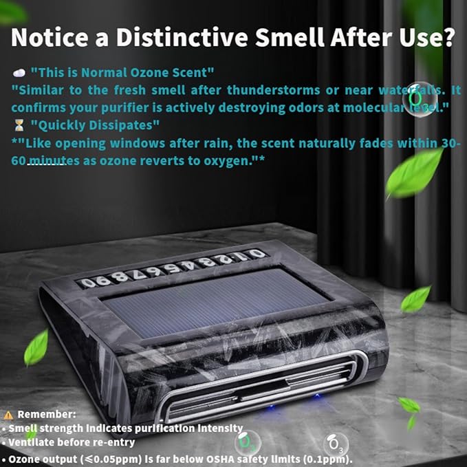 Solar-Powered Car Air Purifier with USB Charging & Ozone Odor Elimination - Portable HEPA Filter-Free Ionizer for Smoke, Pet Odors, VOCs - Compact, Silent, Best for Car Use (8819 carbon fiber)