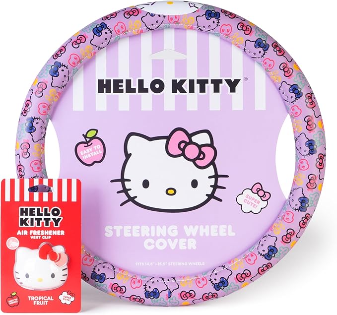 Hello Kitty Steering Wheel Cover, Official Sanrio Car Steering Wheel Cover with Easy Clip-on Car Air Freshener – Cute and Long-Lasting Hello Kitty Air Freshener for Car, Odor Eliminator, Fun Scents