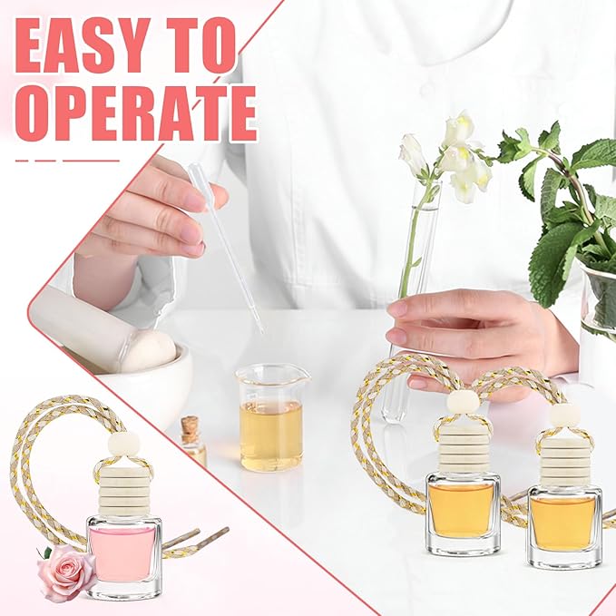 20 Pcs Car Diffuser Bottle Set with Wooden Caps,Dropper and Funnel, Empty Glass Car Air Freshener Bottle Bulk Hanging Essential Oil Fragrance Pendants for Car Decor，Can DIY Car Air Freshners Diffuser