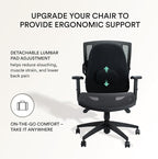 ObusForme Lowback Backrest Support – Lower Back Padded Seat Cushion and Lumbar Support Pillow, Portable Posture Support with Soft and Durable Foam