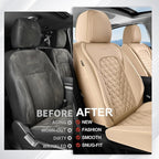 Coverado Full Set Leather Car Seat Covers, Waterproof Faux Leather Seat Covers, Beige Car Seat Protectors, 5 Seats, Universal Fit for Most Cars & SUVs-Beige