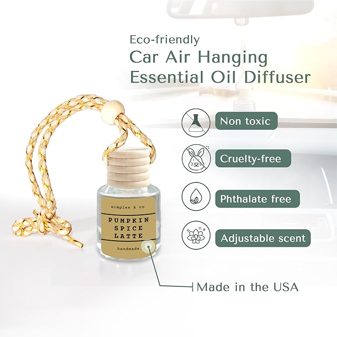 Pumpkin Spice Latte Car Air Hanging Essential Oil, Car Air Freshener Diffuser, Long Lasting Essential Oils, Aromatherapy Vehicle Diffuser by Simplee & Co