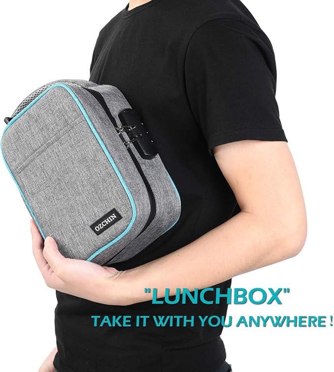 OZCHIN Large Smell Proof Bag with Combination Lock Odor Proof Lock Box Travel Storage Case Activated Charcoal Bag Great Christmas Gift (Grey)