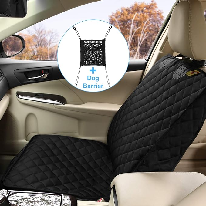 Deluxe Dog Seat Cover for Front Seat-More Durable Waterproof Front Seat Protector, High Heat Resistant and Nonslip Front Seat Cover for Dogs Kids, Universal Size (Black MAT)