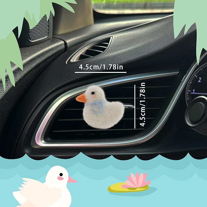 Duck Car Accessories,Wool Felt Car Air Freshener Vent Clips,Refillable Essential Oil Aroma Diffuser,White Duck Decor for Women Teens