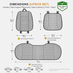 kingphenix 5-Piece Memory Foam Car Seat Cushion Set with Full Back Support Pillow, Comfort for Long Drives & Road Trips, Universal Automotive Comfort for Most Car, Van, Truck, SUV, Gray