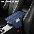 Car Armrest Cushion Pad, Leather Vehicle Center Console Cover with 2 Storage Bags, Non-Slip Automotive Interior Arm Rest Seat Box Cover Accessories, Universal for SUV RV Sedan (Dark Blue)