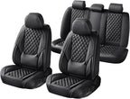 Car Seat Covers Full Set Black, Luxury Faux Leather Car Seat Covers Waterproof Non-Slip Seat Protector Universal Fit for Most Cars SUVs Trucks Pick-ups,Car Accessories for Front Seats and Back