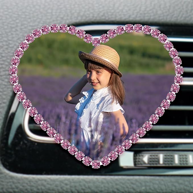 Personalized Car Air Freshener with Photo – Custom Rhinestone Vent Clip & Heart-Shaped Acrylic Picture Frame for Car Interior Decoration Accessories (Purple, One Size)