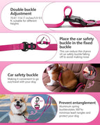 Hands Free Dog Leash & Car Seatbelt, 5.9-9.5ft Crossbody Dog Belt with Dual Soft Handles, Shock-Absorbing, 360° Clip, Reflective Design for Walking, Running, Hiking, Travel. (Rosered)
