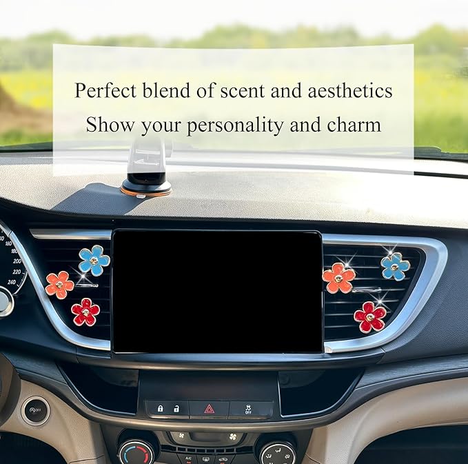 6pcs Flower Air Vent Clips Car Air Freshener,Red Orange Blue Daisy Flowers Vent Clip Car Accessories for Women,Girly Car Decor Refillable Car Diffuser