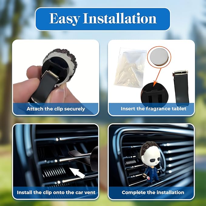 GENANY 3D Resin Horror Movie Character Car Air Freshener, Spooky Air Freshener Vent Clips, Horror-themed Car Accessories, Funny Gifts for Women Men Horror Fans, Scary Decorations