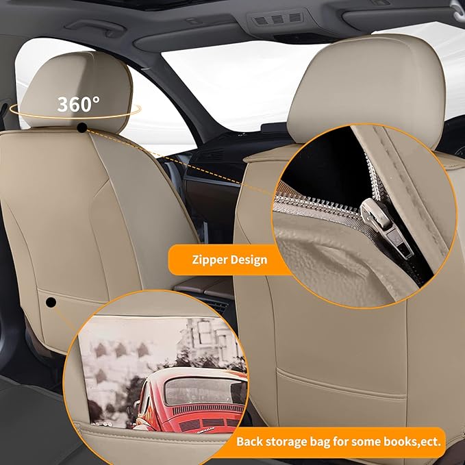 Car Seat Covers Fit for Kia Sorento 2007-2023 2024 2025 Front Set Leather Seat Covers Set with Lumbar Support Premium Automotive Cushion Protector(2 Seat, Beige)