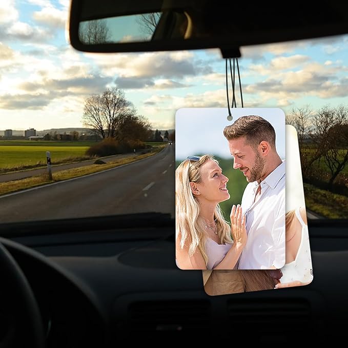 Custom Air fresheners with Picture - Personalized Photo Air Freshener for Car,Personalized Double Side Photo Text for Car Bathroom, Wardrobe Gifts for Boyfriend Men Women (Rectangle, personalized)