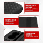 Car Center Console Armrest Pillow, 13.19"×7.87" Leather Car Arm Rest Cover, Memory Foam Auto Armrest Cushion with Cup Holder Phone Slot, Universal Vehicle Middle Console Cushion Pad (Black)
