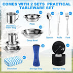 18 Pcs Camping Tent Set for 2-3 Person Include Tent Sleeping Bag Waterproof Camping Tarp Stainless Steel Mess Kit with Mug Bowls Utensils Carry Sack Complete Outdoor Travel Set