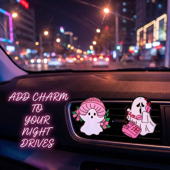 Car Air Fresheners Vent Clips Car Diffuser Vent Clip, Car Decoration Cute Car Interior Decor, Car Accessories for Women (2 Pcs Pink Halloween Ghost-C)