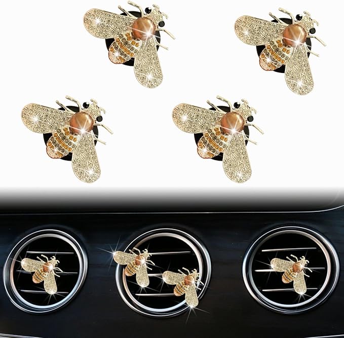 4 Pcs Bling Bee Air Vent Clips, Crystal Bee Car Air Fresheners + Sunflower Mask Hook