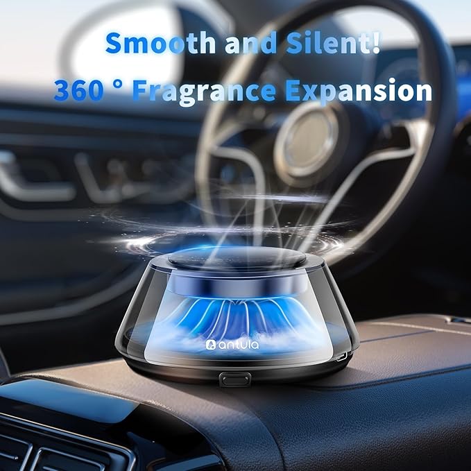 Kwak's Smart Car Air Freshener for Vehicle Dashboard, Automatic Automotive Aromatherapy Diffusers for Adjustable Intensity with 2 Essential Oil Refills