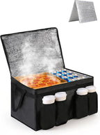 Bodaon Insulated Grocery Bags with 4 Cup Holders -Insulated Bags for Food Delivery with Zippered Top, Food Carrier for Catering, Pizza Bag and Cooler Bag for Takeout, Picnic, Shopping, Car Use