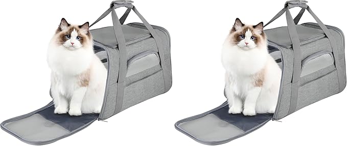 FluffyDream Pet Travel Carrier Soft Sided Portable Bag for Cats, Small Dogs, Kittens or Puppies, Collapsible, Durable, Airline Approved, Travel Friendly (Grey, 17.0" L x 10.0" W x 11.0" H) (Grey)
