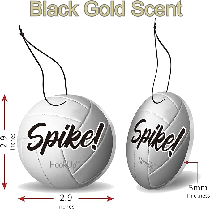Volleyball Car Air Freshener by HookUp - 2 Pack - Black Gold Scent (Extra Strong) | Unique Volleyball Gift for Players, Coach, Fans | Hanging Car Accessory with Long Lasting Fresheners Smell