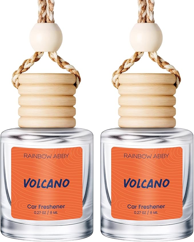 RAINBOW ABBY Hanging Car Air Freshener Diffuser 2 Pack - Volcano Fragrance Oil, 45+ Days Long Lasting, Essential Oil Diffuser for Car