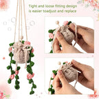 Cute Crochet Plant Car Freshener 12ml Empty Refillable Diffuser Bottle with Plants Hanging Accessories for Rearview Mirror Home Office Decor Women Mother's Day Gifts(Flower)
