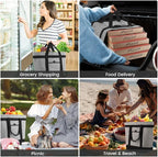 mosago 2PK Reusable Grocery Tote Bags, Insulated Cooler Shopping Bag for Women, Pizza/Food Delivery Bags to Keep Food Hot/Cold for Commercial Food Transport, Cooler Bag for Travel/Picnic, Collapsible