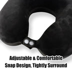 Sexysamba Pure Memory Foam Travel Pillow Set for Adults - Comfortable & Removable Machine Washable Cover, Neck Support Pillow Airplane Travel Kit with Eye Mask for Portable Plane Accessories - Black