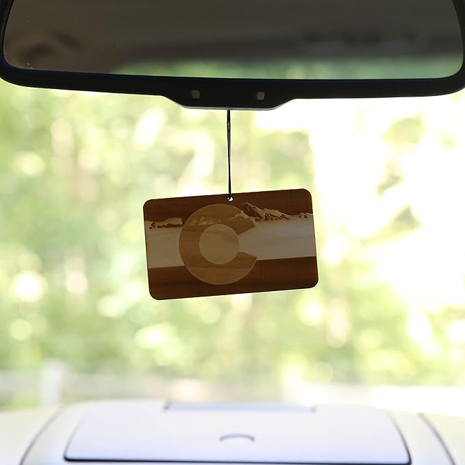 Arotags Colorado Wooden Car Air Freshener - Long Lasting Beach Bum Scent Diffuses for 365+ Days - Includes Hanging Mirror Diffuser and Fragrance Oil - 100% American Made