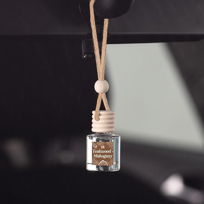 C&E Craft Co Hanging Car Air Freshener Diffuser 2 Pack, Long Lasting Fragrance Oil Car Freshener, Glass Bottle Auto Air Freshener, Made in USA (Teakwood + Mahogany)