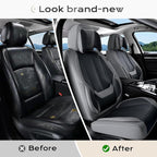 Coverado Seat Covers Full Set, 5 Seats Seat Covers for Cars, Waterproof Nappa Leather Car Seat Covers with Head Pillow, Seat Protectors Car Seat Cushion Universal Fit for Most Cars (Gray&Black)