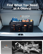 HOTOR Foldable Trunk Organizer - SUVs & Sedans, Sturdy Car Organization With 2 Compartments, Black, 23.6"×14.2"×10.6"
