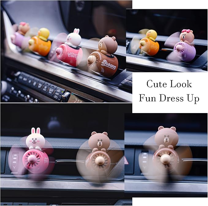 Car Fragrance Diffuser Pilot car air Outlet Fragrance Diffuser Cartoon Rotating Fan Leaf car Perfume Cute Cartoon Shape car Perfume air freshener with 2 fragrances