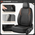 Coverado Leather Seat Covers, Front and Back Seat Covers for Cars, Waterproof Automotive Seat Covers Car Seat Protector Car Seat Cushion Universal Interior Truck Accessories Fit Most Cars Black&Coffee
