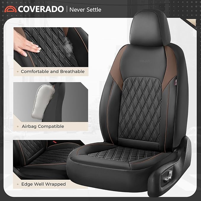 Coverado Seat Covers, Car Seat Covers Front Seats, Automotive Seat Covers, Waterproof Leather Car Seat Covers, Car Seat Cushion, Driver Seat Covers Car Seat Protector Fit Most Cars Truck, Black&Coffee