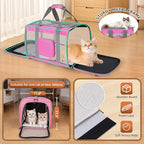 Cat Carrier for Large Cats up to 20 Lbs,Soft-Sided Pet Carrier for Large and Medium Cats, Small Dogs,Puppies,Collapsible Dog Carrier Travel Bag with 2 Storage Bags,4 Mesh Windows (Pink, Medium)